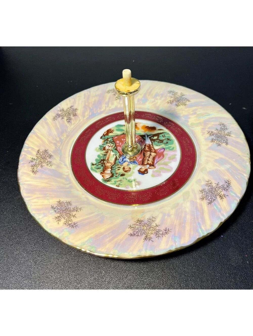 Yau Shing YS Hong Kong 1940s 3-Tier Cake Stand Iridescent Lustre Fragonard, 14”